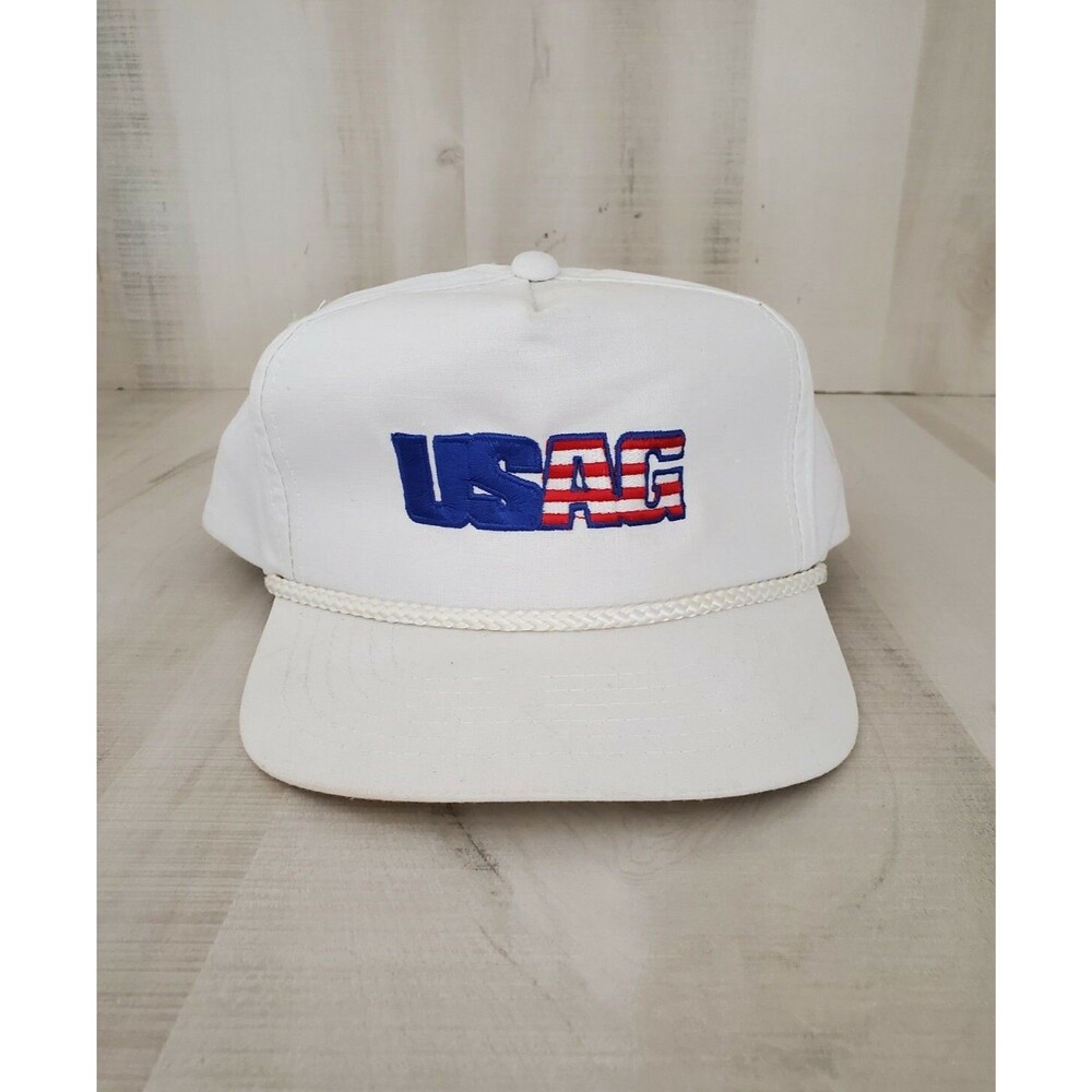 VINTAGE Headwear Embroidere USAG Trucker Hat Cap Snap Back Made in Korea White